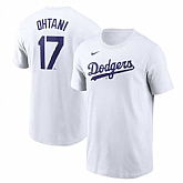Men's Los Angeles Dodgers #17 Shohei Ohtani White 2024 Fuse Name & Number T-Shirt,baseball caps,new era cap wholesale,wholesale hats